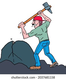 Hombre rompe rocas con martillos