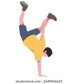 hombre breakdance. adecuado para un tema de baile. baile, baile, saludable, música. ilustración vectorial plana.