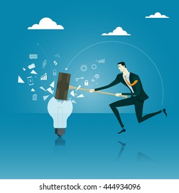 The man breaking. Abstract business concept of challenges. The fight or destroy obstacles to success. Vector illustration flat style finance banking web infographics.