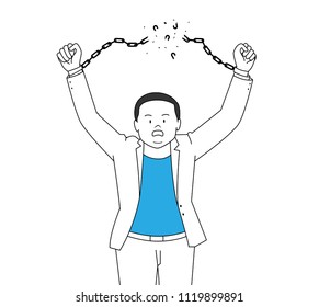 man breaking chain with strong power hands