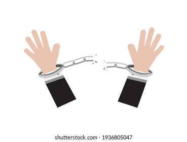 A man breaking shackle or handcuff for freedom vector on white background