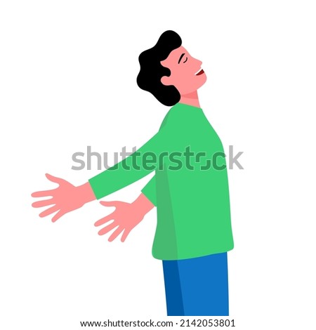 Man breathing freedom happiness expression in flat design on white background.