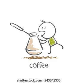 man brews coffee illustration