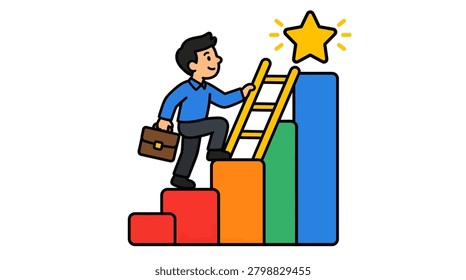 Man with briefcase ascending to achievement