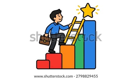 Man with briefcase ascending to achievement