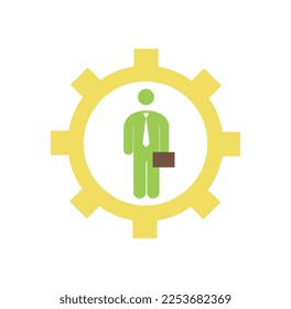 Hombre con un icono de maletín. Empresario y empresario con cartera de documentos, metáfora para un flujo de trabajo eficiente. Elemento gráfico para sitio web, afiche o banner. Dibujo vectorial plano de dibujos animados