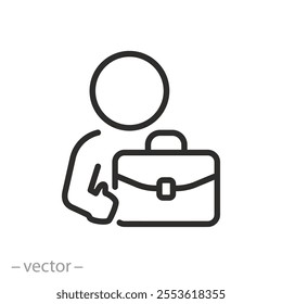 man with briefcase icon, unemployed, job search or vacancy, workplace, office worker, thin line symbol on white background - vector illustration