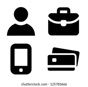 Man, briefcase, mobile phone and credit card vector icons