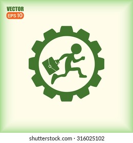 A man with a briefcase running inside gear. Business in the concept of action. Flat design vector illustration.