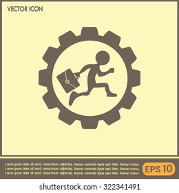 A man with a briefcase running inside gear. Business in the conc