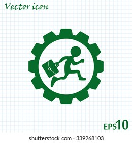 A man with a briefcase running inside gear. Business in the concept of action. Flat design vector illustration.