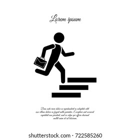 A man with a briefcase runs up the stairs. Businessman icon