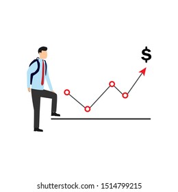 Man with briefcase and schedule. Man with raised leg. Flat cartoon character isolated on white background