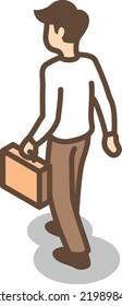 Man with briefcase walking. Isometric person hurrying for work