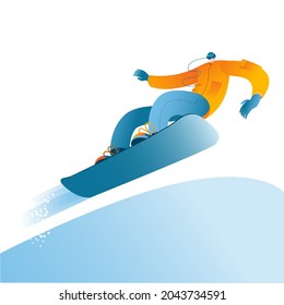 A man in a bright suit to snowboard. Vector illustration.