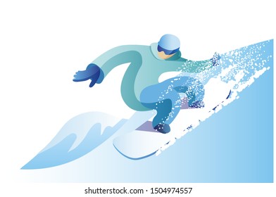 A man in a bright suit snowboarding.