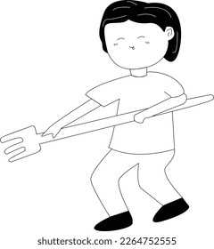  a man bring fork excitedly line art vector