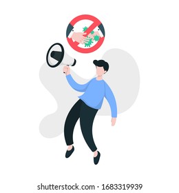man bring megaphone and Hand shake with forbidden icon