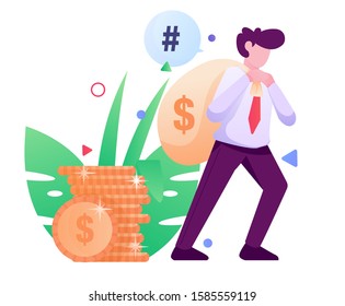 man bring moneybag flat illustration