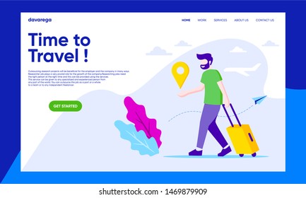 a man bring the suitcase to enjoy the destination illustration,suitable for your travel agency landing page template