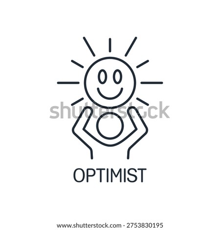 A man bringing light. Optimist. Positive thinking. Vector linear icon illustration isolated on white background.