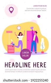 Man Bringing Salary To Wife. Husband Coming Home With Money, Cash. Flat Vector Illustration. Family, Income, Budget Concept For Banner, Website Design Or Landing Web Page