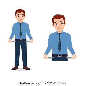 man broke and show empty pocket in his pant