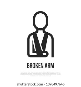Man with broken arm in bandage thin line icon. Vector Illustration.