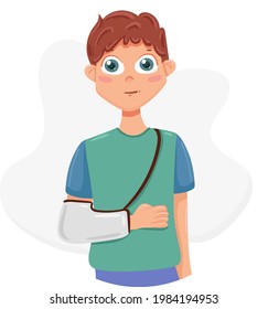 A man with a broken arm. Hand in a cast.