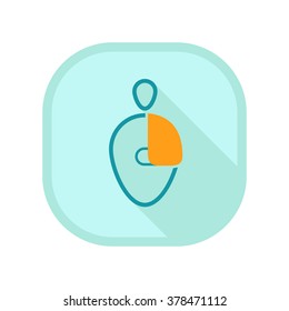 Man with broken arm icon on the blue square. Traumatology concept. Isolated on the white background. Flat style trendy modern vector illustration
