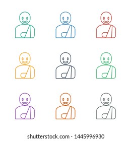 man with broken arm icon white background. Editable line man with broken arm icon from medicine. Trendy man with broken arm icon for web and mobile.