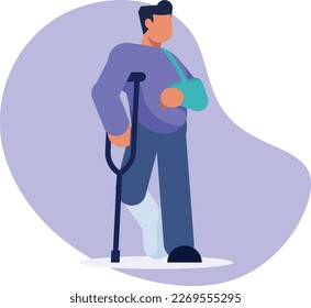 A man with a broken arm and leg Man with injuries Fracture or dislocation of the leg and arm.