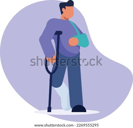A man with a broken arm and leg Man with injuries Fracture or dislocation of the leg and arm.