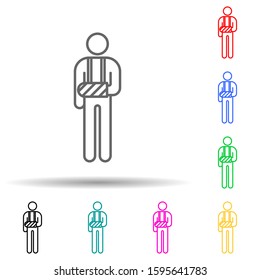 a man with a broken arm multi color style icon. Simple thin line, outline vector of disabled icons for ui and ux, website or mobile application