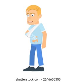 Hombre con un brazo roto. Mano en relieve, ilustración vectorial