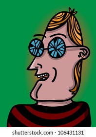 man with broken glasses
