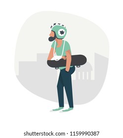 man broken hand injured with skateboard