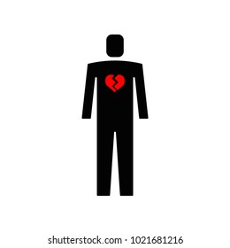 a man with a broken heart, icon, logo. vector illustration made in flat style
