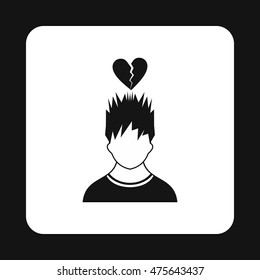 Man and broken heart icon in simple style isolated on white background