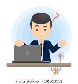 Man with broken laptop confusing and unexpecting.
