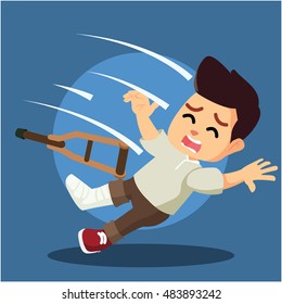 man with broken leg falling down