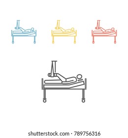 Man with broken leg in Hospital. Vector illustration.