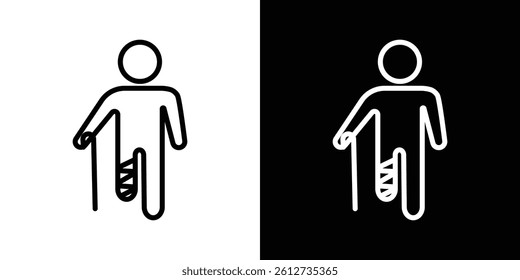 Man with broken leg icon set. Black illustration isolated for graphic and web design