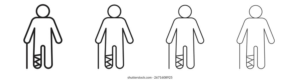 Hombre con la Ilustración vectorial rota del icono de la pierna, icono del diseño de la línea. Trazos editables.