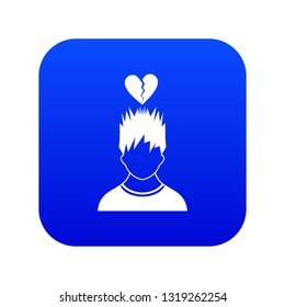 Man with broken red heart over head icon digital blue for any design isolated on white vector illustration