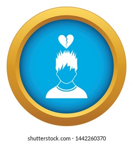 Man with broken red heart over head icon blue vector isolated on white background for any design