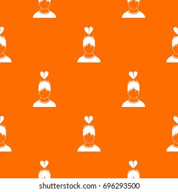 Man with broken red heart over head pattern repeat seamless in orange color for any design. Vector geometric illustration