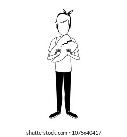 Man with broken tooth on black and white