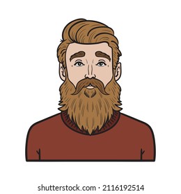 Man with a brown beard and a red sweater. Hipster avatar comic.