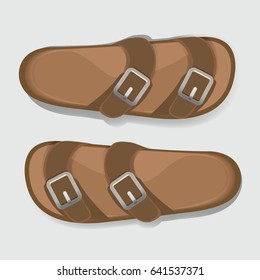 Man Brown Casual Flip Flop Sandal Shoes Vector